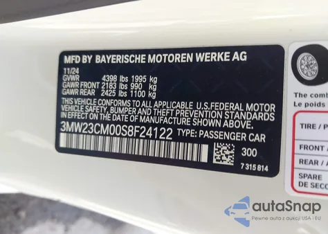 2025 BMW 230I z USA, uszkodzony, nr VIN 3MW23CM00S8F24122